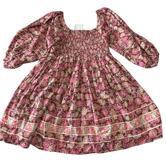 NWT Saltwater LUXE Floral Boho Mini Dress Size L Smocked Back Pockets Lined - Picture 3 of 15